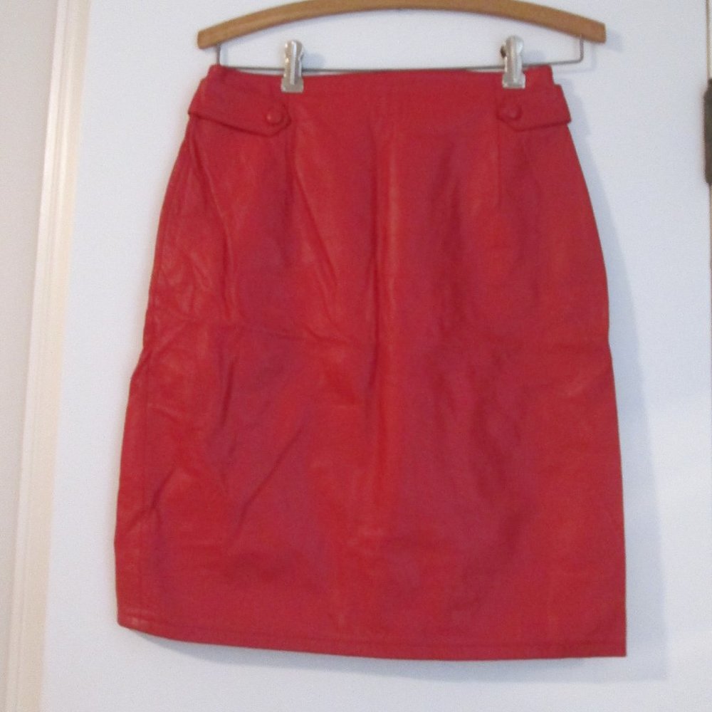 Vintage Retro Red Leather Fitted Pencil Skirt with back Zipper Lined sz 6